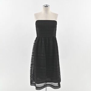 J Crew Collection Stanbury Strapless Midi Dress Size 4 Black Mixed Lace Overlay
